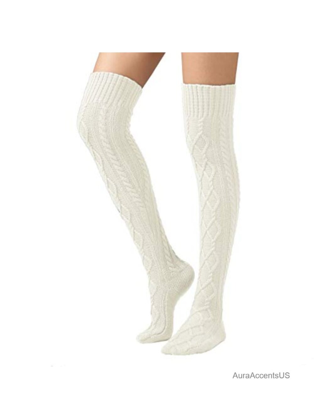 Cable Knit Thigh High Boot Socks Extra Long Winter Leg Warmers Acrylic